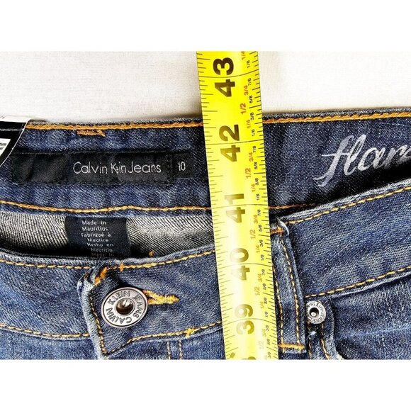 Calvin Klein Size 10 Women's 32 Inch Inseam Flare Blue Denim Logo Tag Jeans NWT - Picture 15 of 16